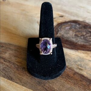 Purple Oval Halo Solitaire Ring